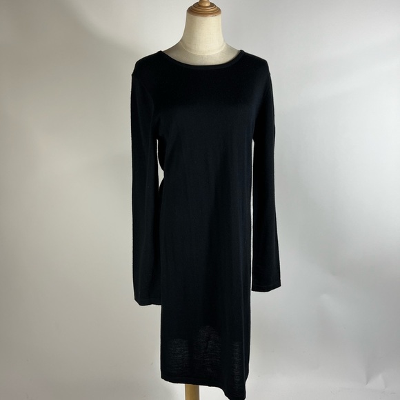 GARNET HILL Merino Wool Black Long Sleeve Dress Womens Medium - Picture 2 of 7